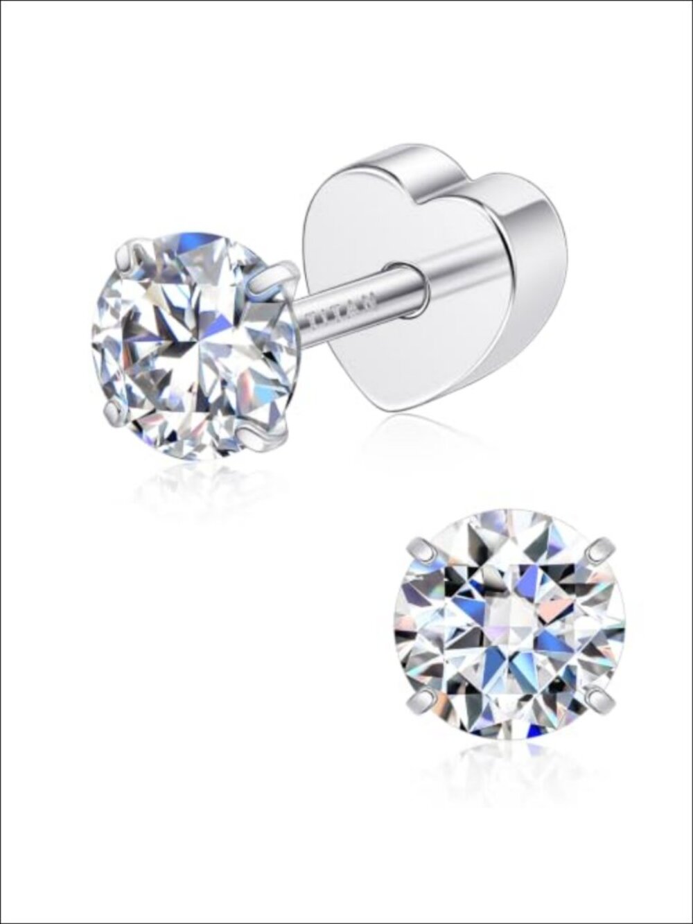 Titanium Moissanite Stud Earrings 18K Gold Plated Screw Back Hypoallergenic